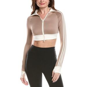 Marion Womens 4 Stripes Two-Way Zipper Cropped Track Jacket, Brown